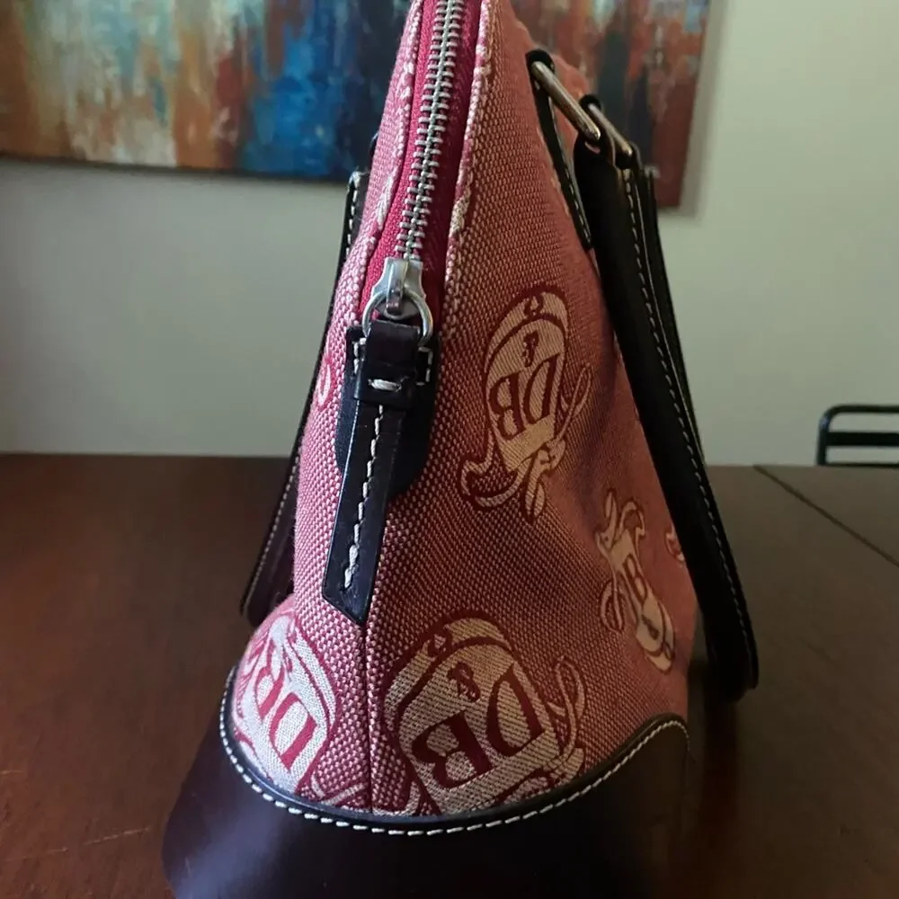 Vintage Dooney & Bourke Logo Canvas Red Domed Satchel Purse and Wristlet Set